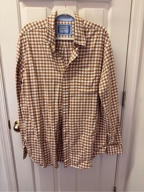 Saddlebred 100% cotton caramel gingham button down shirt